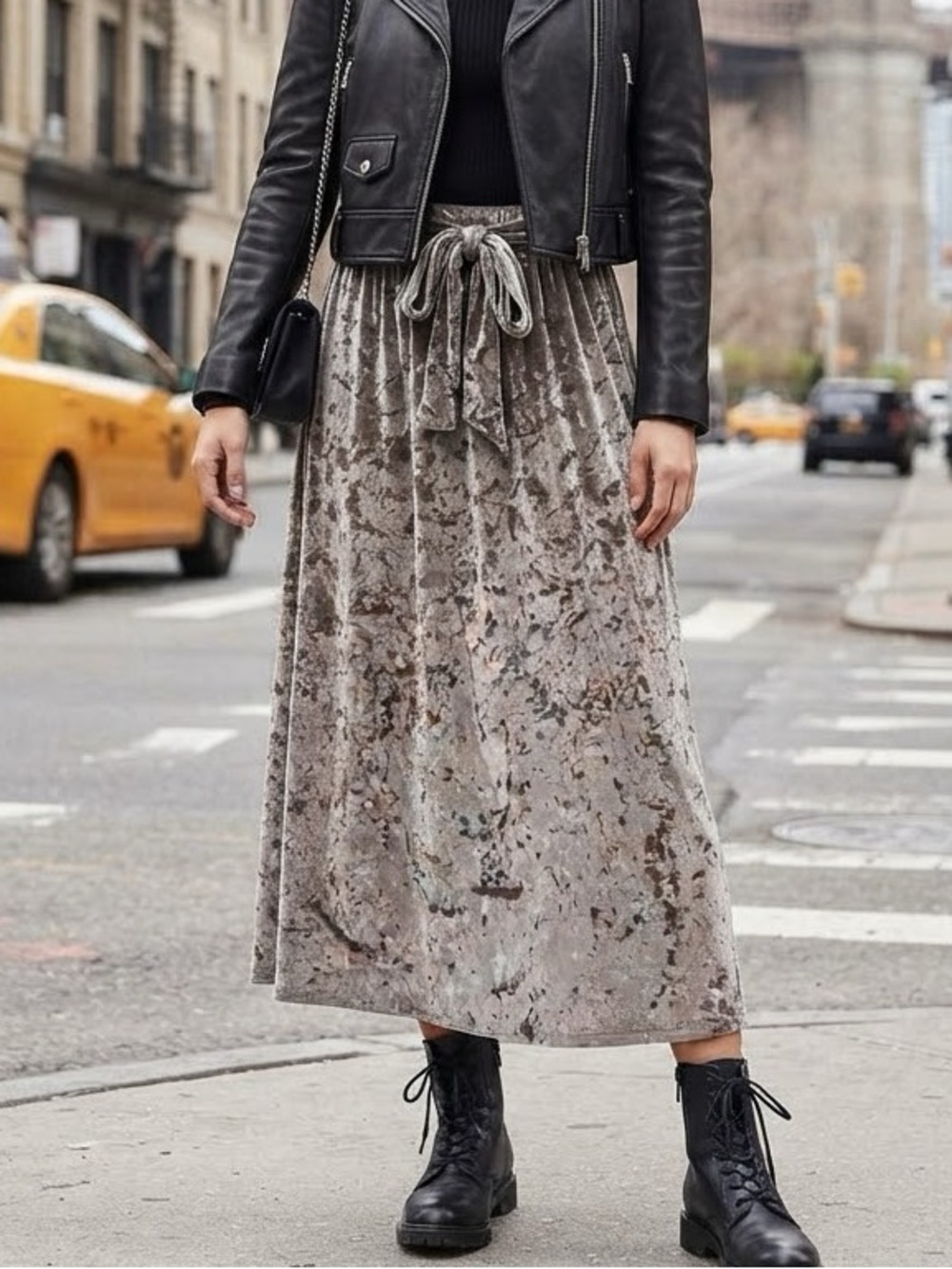 Crushed Velvet Seen Worn Kept Gray Tie Waist Midi Skirt US 10 Whimsygoth Party